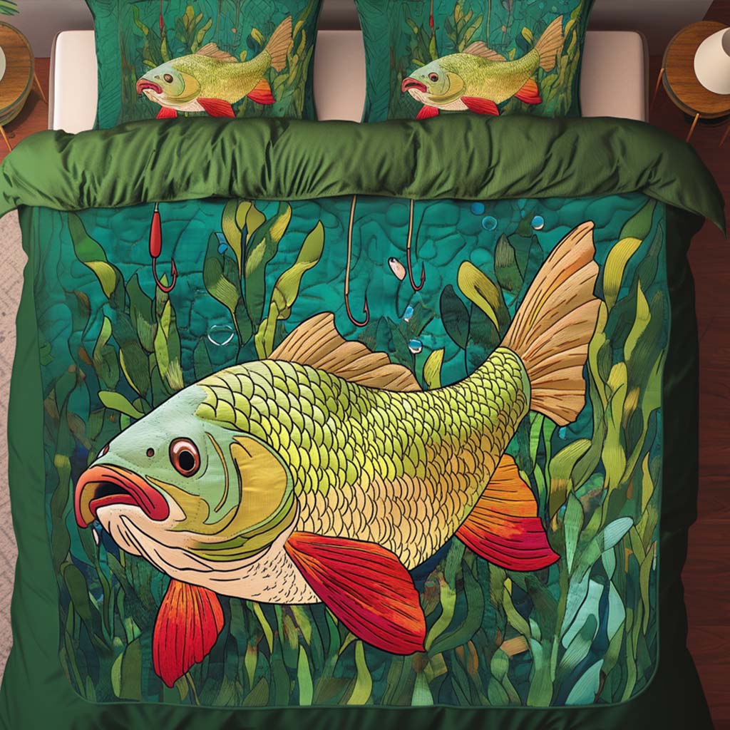 Hooked Majesty Quilted Bedding Set Aesthetic Room Decor Items Stuff For Fishing Lovers