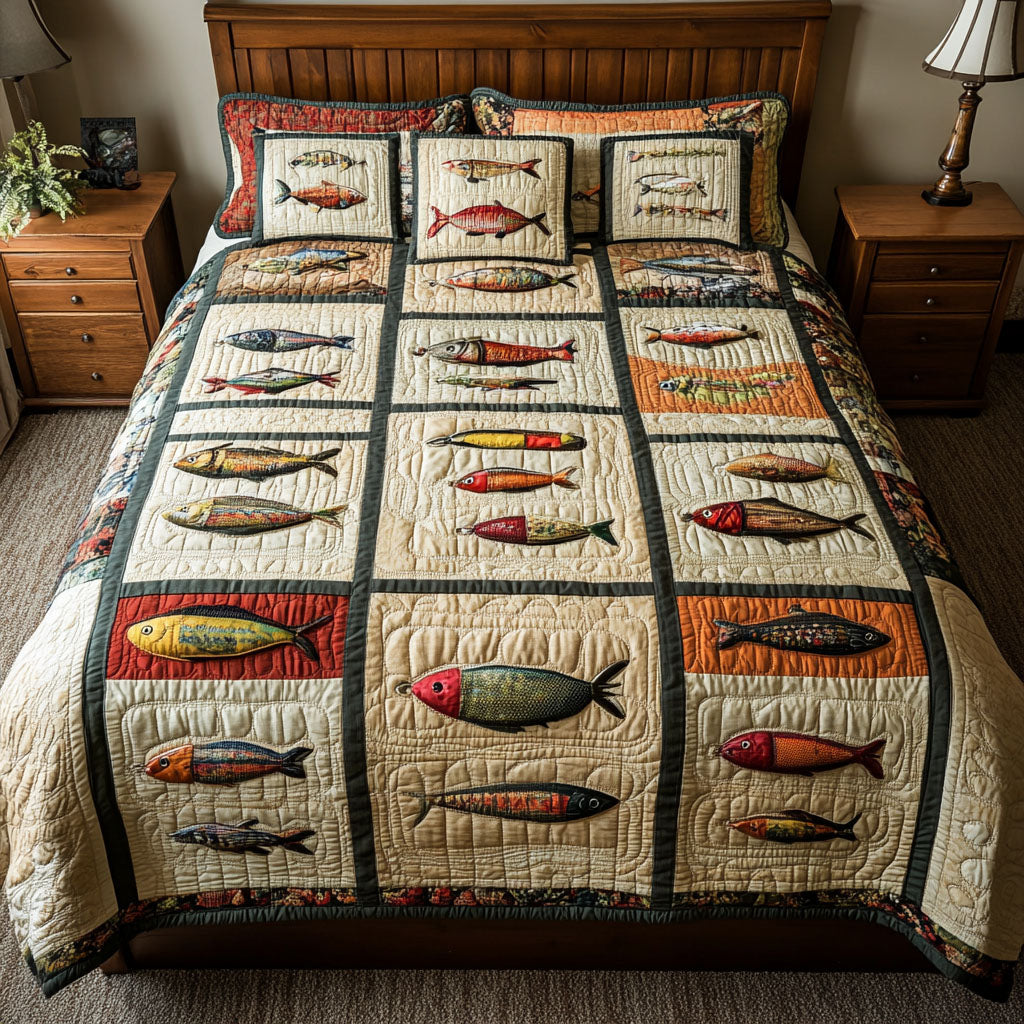 Hooked on Comfort Quilted Bedding Set Cool Bedroom Decor Best Gifts For Fisherman