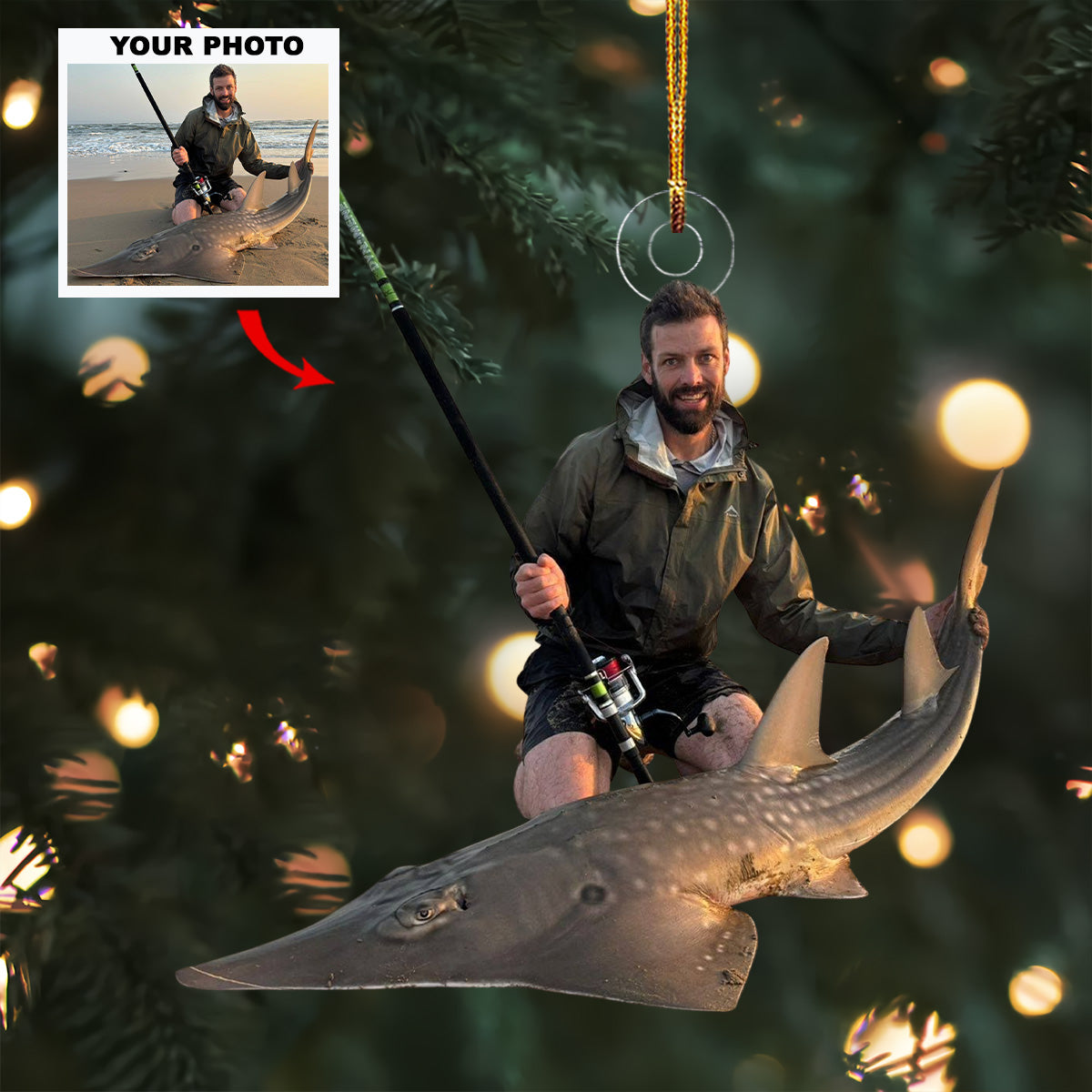 Hooked On Fishing Personalized Photo Mica Ornament Gift For Fishing Lovers Family members