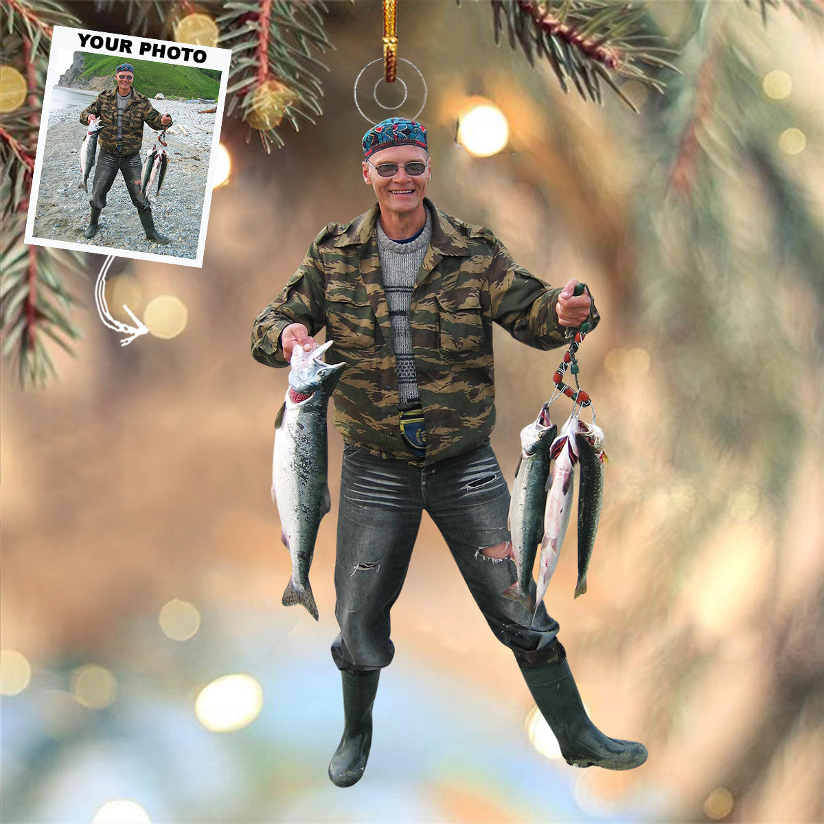 Hooked Tales Personalized Photo Mica Ornament Gift For Fishing Lovers Family Members