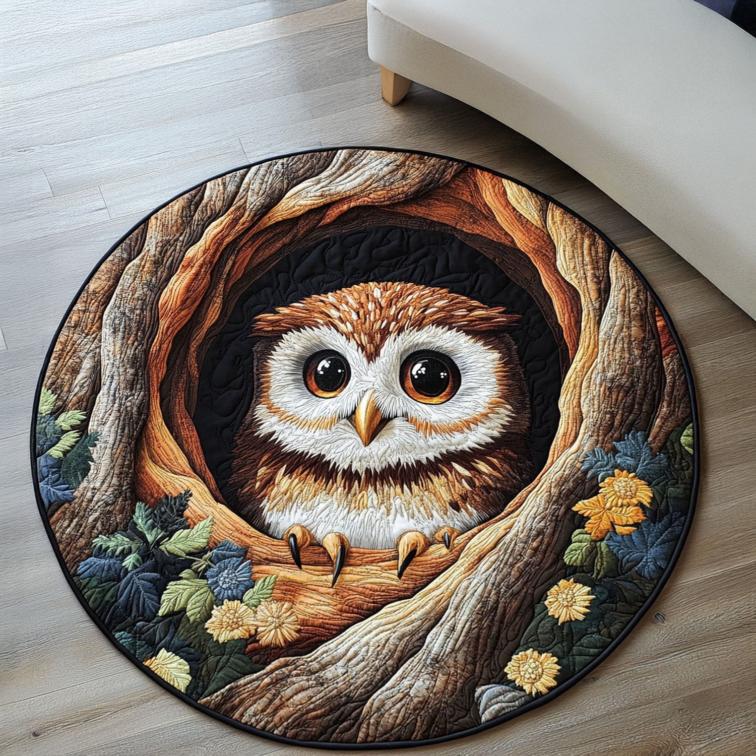 Hoot and Hearth Quilted Round Mat Front Door Entryway Ideas Gift For Owl Lover