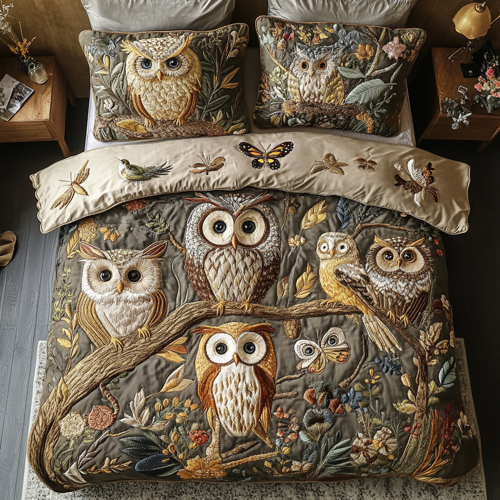 Hoot Dreams Quilted Bedding Set Bedroom Decor Owl Christmas Gifts