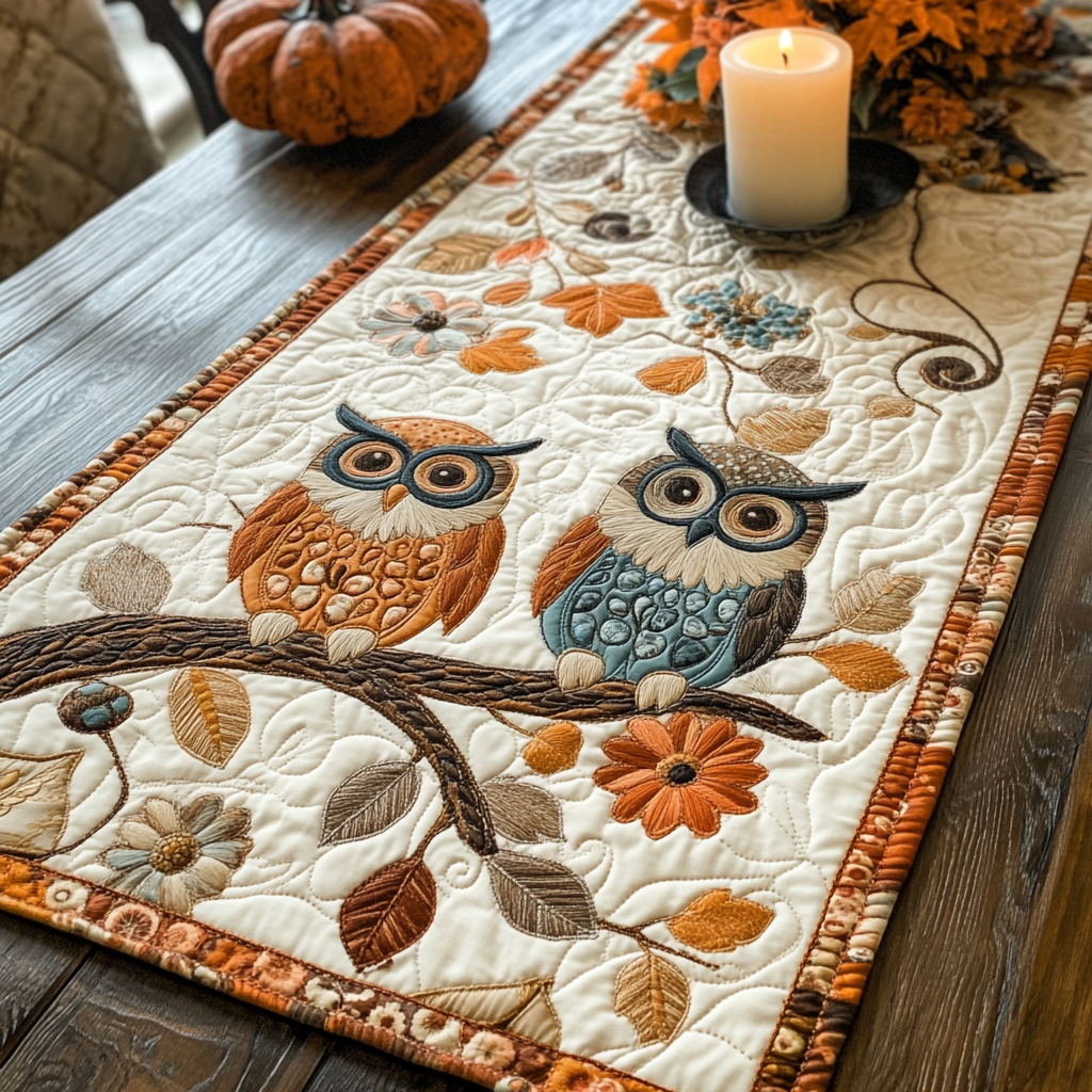 Hoot Haven Quilted Table Runner Dinner Table Decor Unique Gifts For Owl Lovers