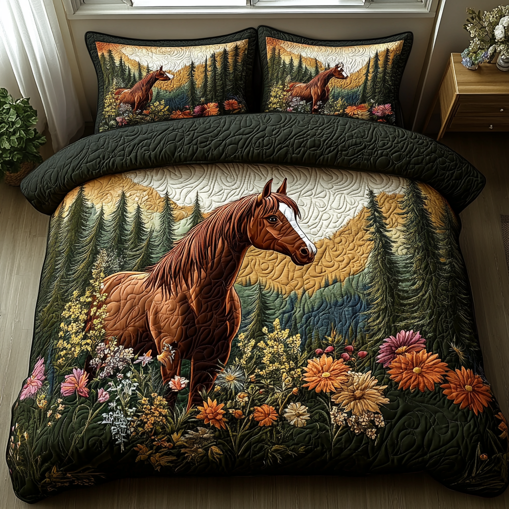 Hooves in Bloom Quilted Bedding Set Bed Decor Ideas Inexpensive Gifts For Horse Lovers