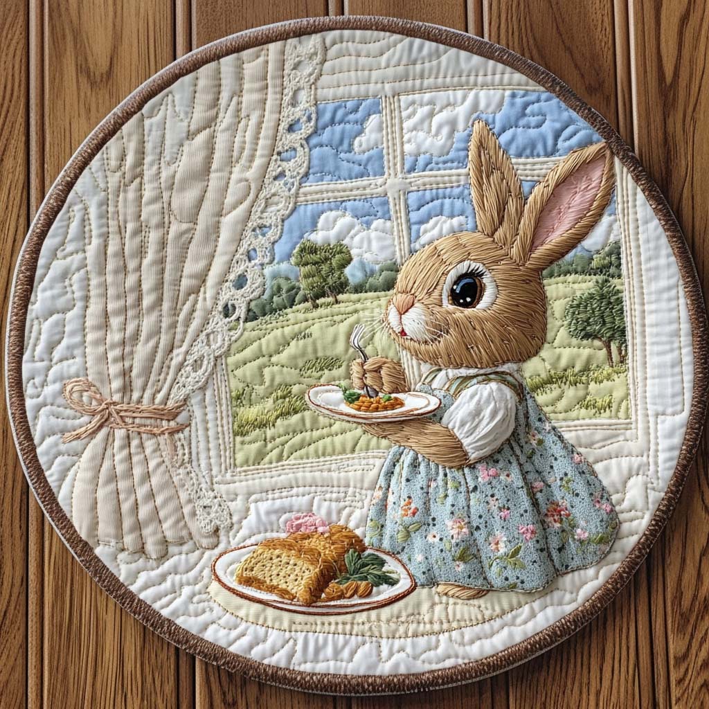 Hop Along Quilted Round Mat Unique Front Door Decor Presents For Rabbits