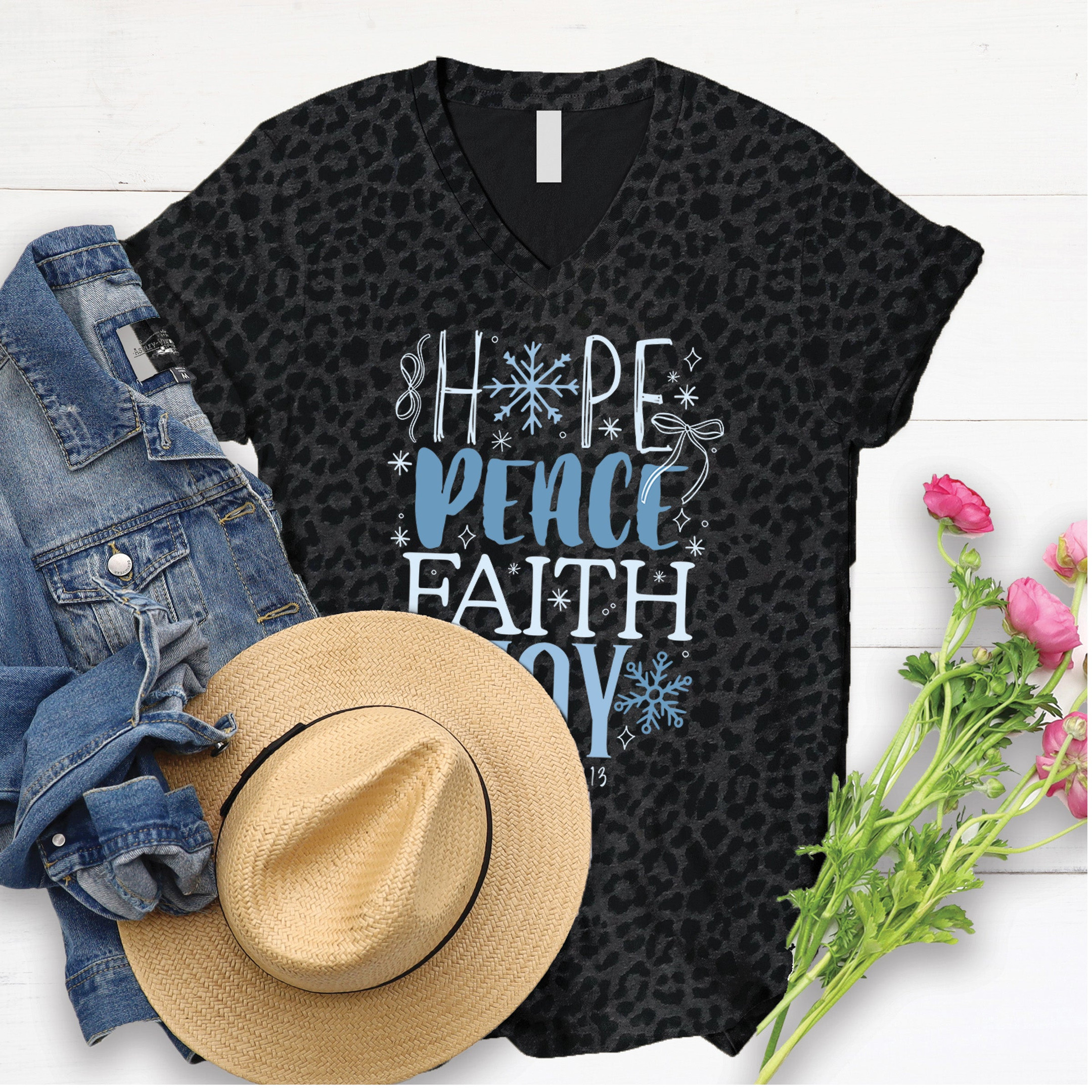 Hope Peace Faith Joy Christian V-Neck Shirt Religious Gifts Inspirational Apparel