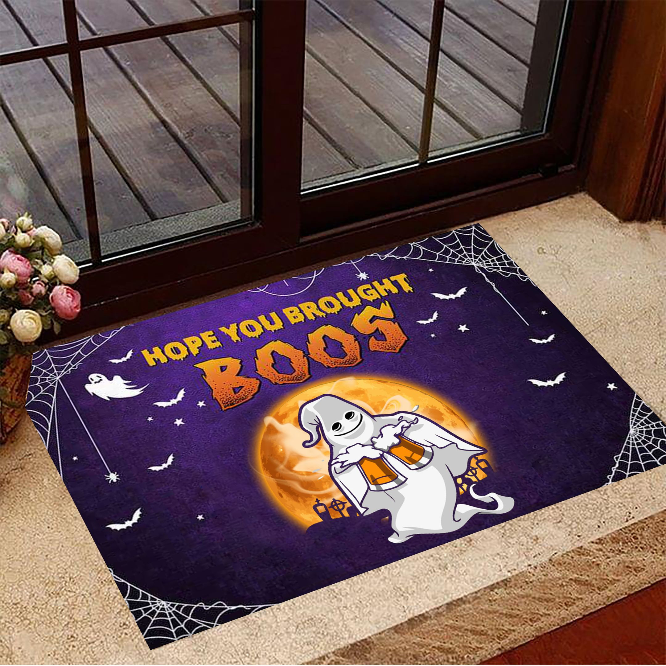 Hope You Brought Boos Doormat Ghost With Beer Halloween Doormat Halloween Room Decor
