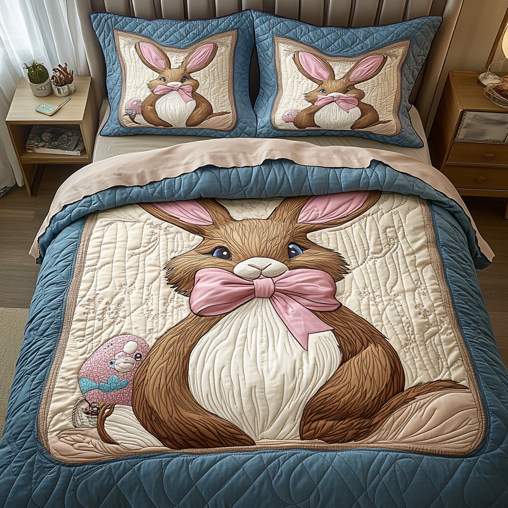 Hopping Charm Quilted Bedding Set Best Bed Sheet Set Birthday Presents For Rabbits