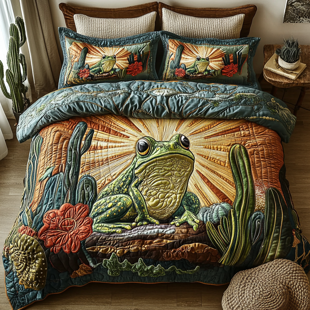 Hopping Dust Quilted Bedding Set Bed Decor Frog Related Gifts
