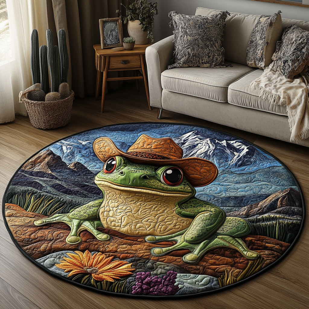 Hopping Dust Quilted Round Mat Home Front Door Design Funny Frog Gifts