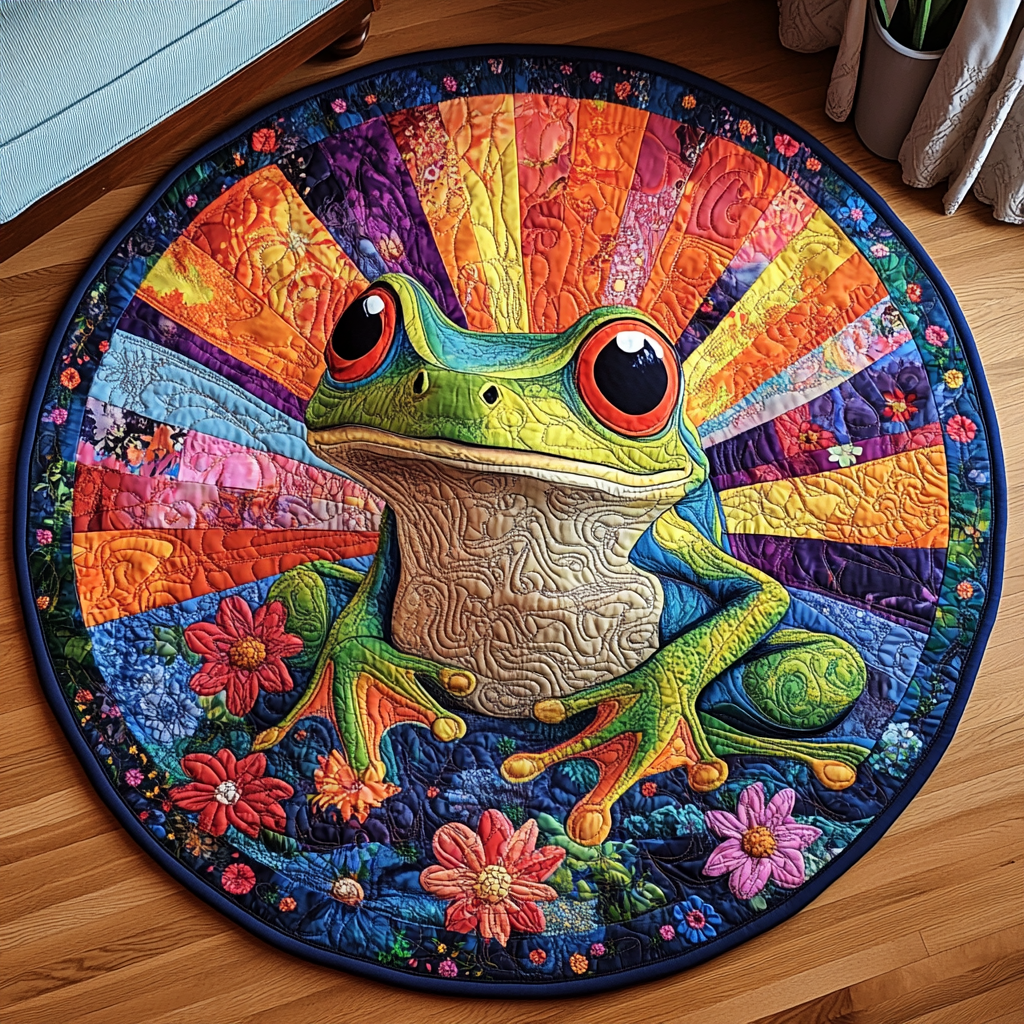 Hoppy Days Quilted Round Mat Outdoor Entryway Decor Frog Christmas Gifts