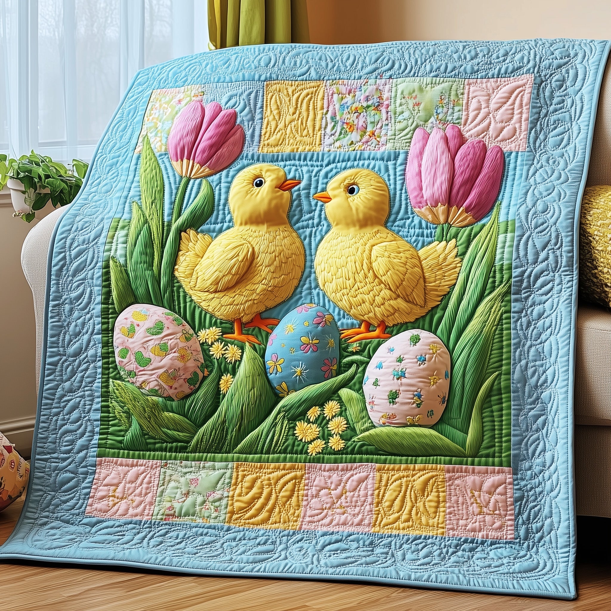 Hoppy Easter Chick Quilted Blanket Cute Bed BlanketCute Easter Gift Items