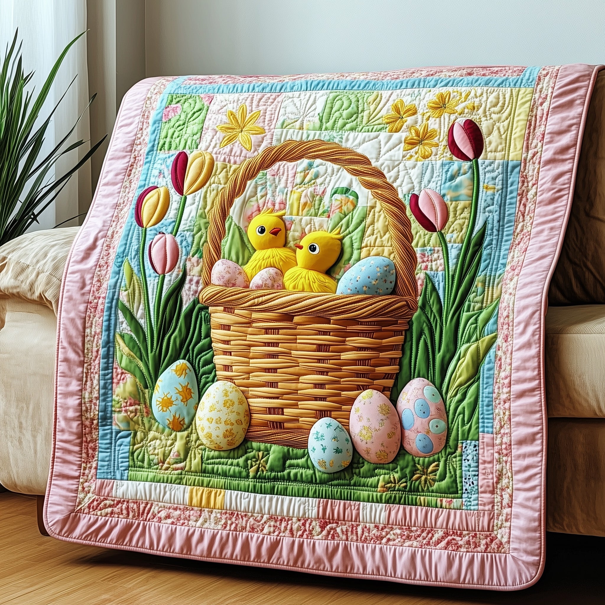 Hoppy Easter Chick Quilted Blanket Cute Bed BlanketCute Easter Gifts For Teen