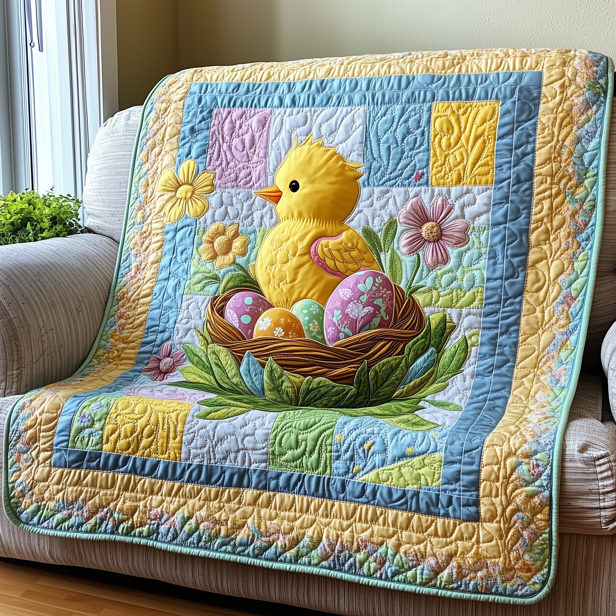 Hoppy Easter Chick Quilted Blanket Cute Bed BlanketCute Easter Gifts For Wife