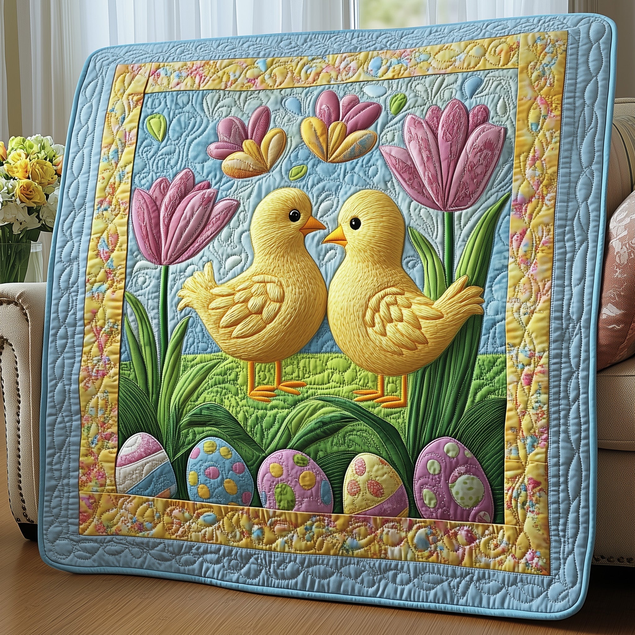 Hoppy Easter Chick Quilted Blanket Cute Bed BlanketFaith Based Easter Gifts