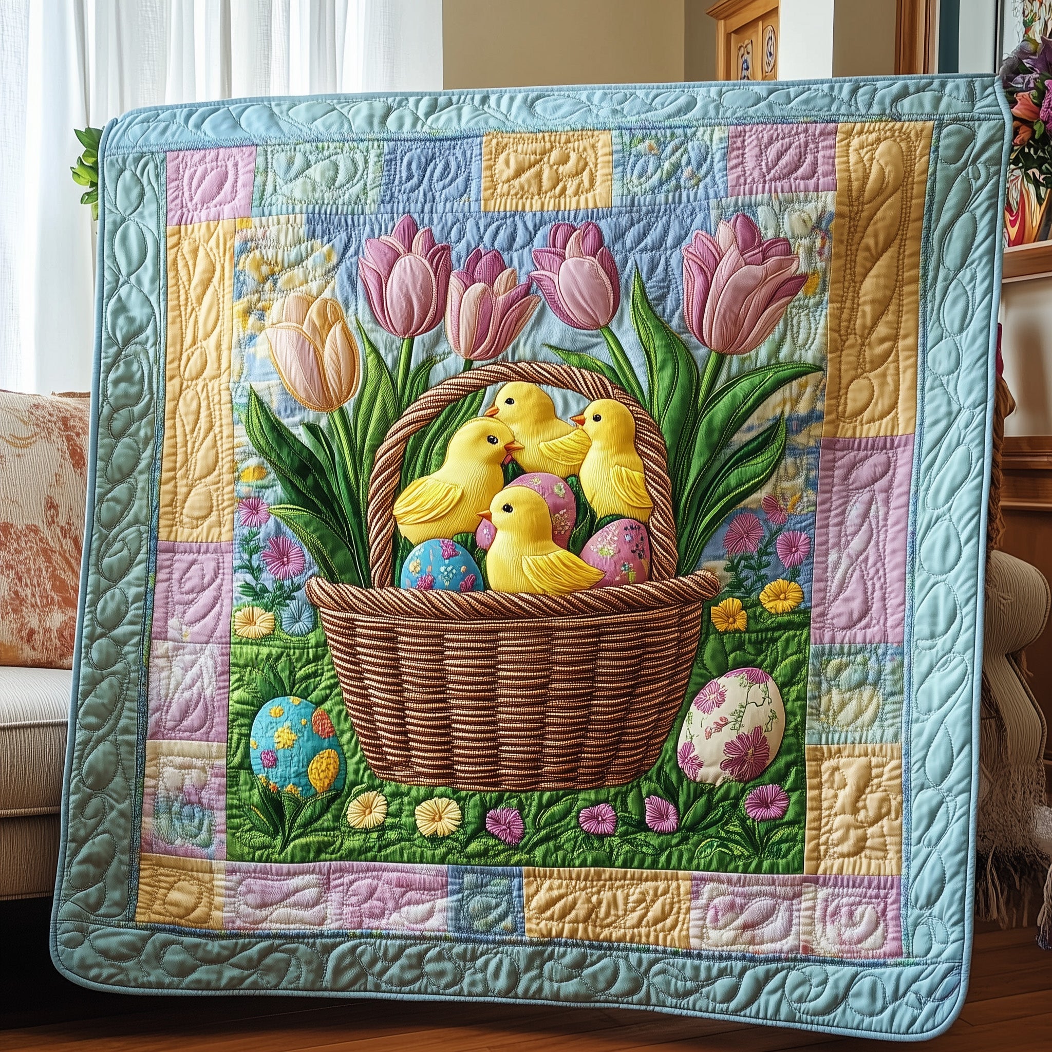Hoppy Easter Chick Quilted Blanket Cute Bed BlanketHappy Easter Gift Ideas