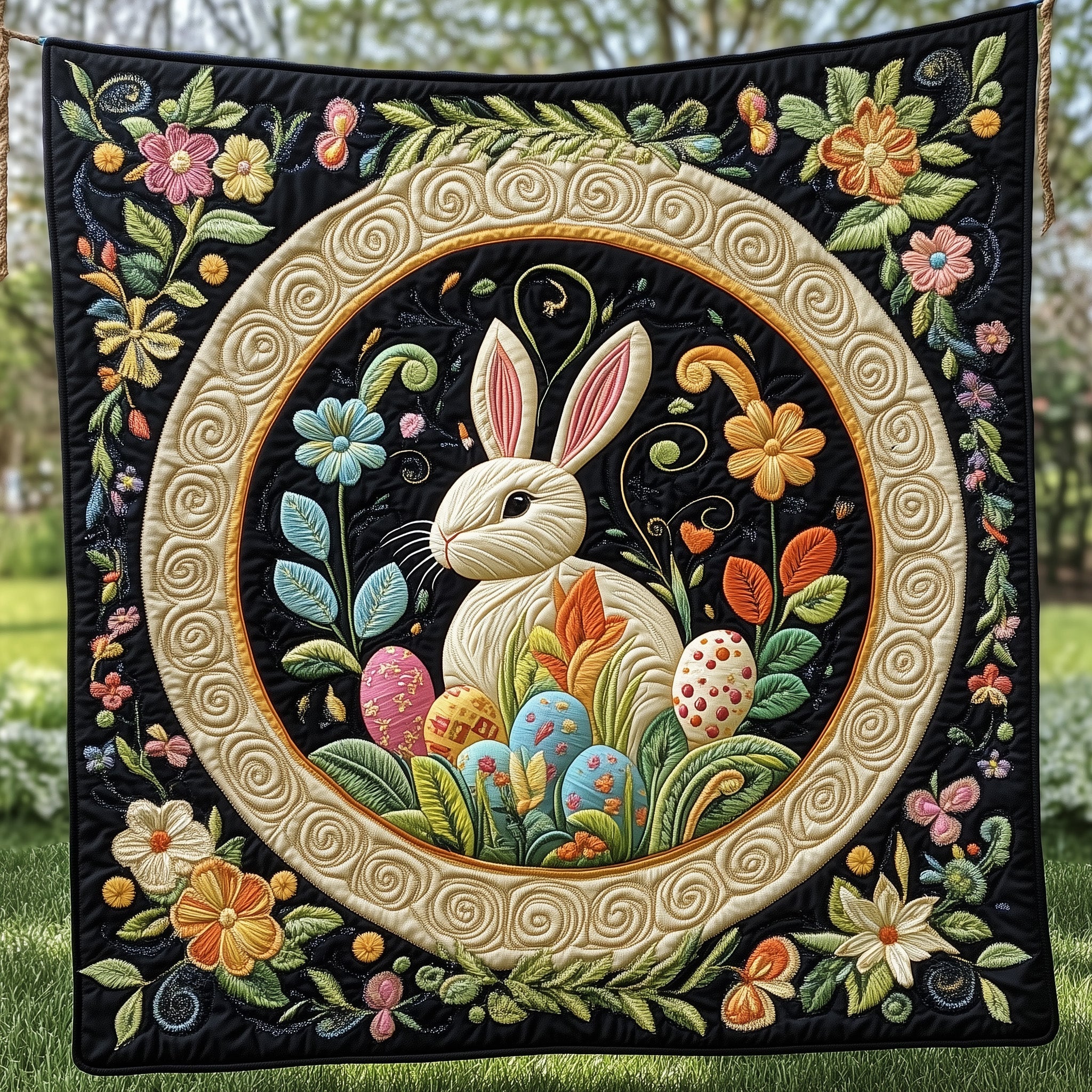 Hoppy Easter Quilted Blanket Cute Cozy BlanketBunny Best Easter Gifts Holiday