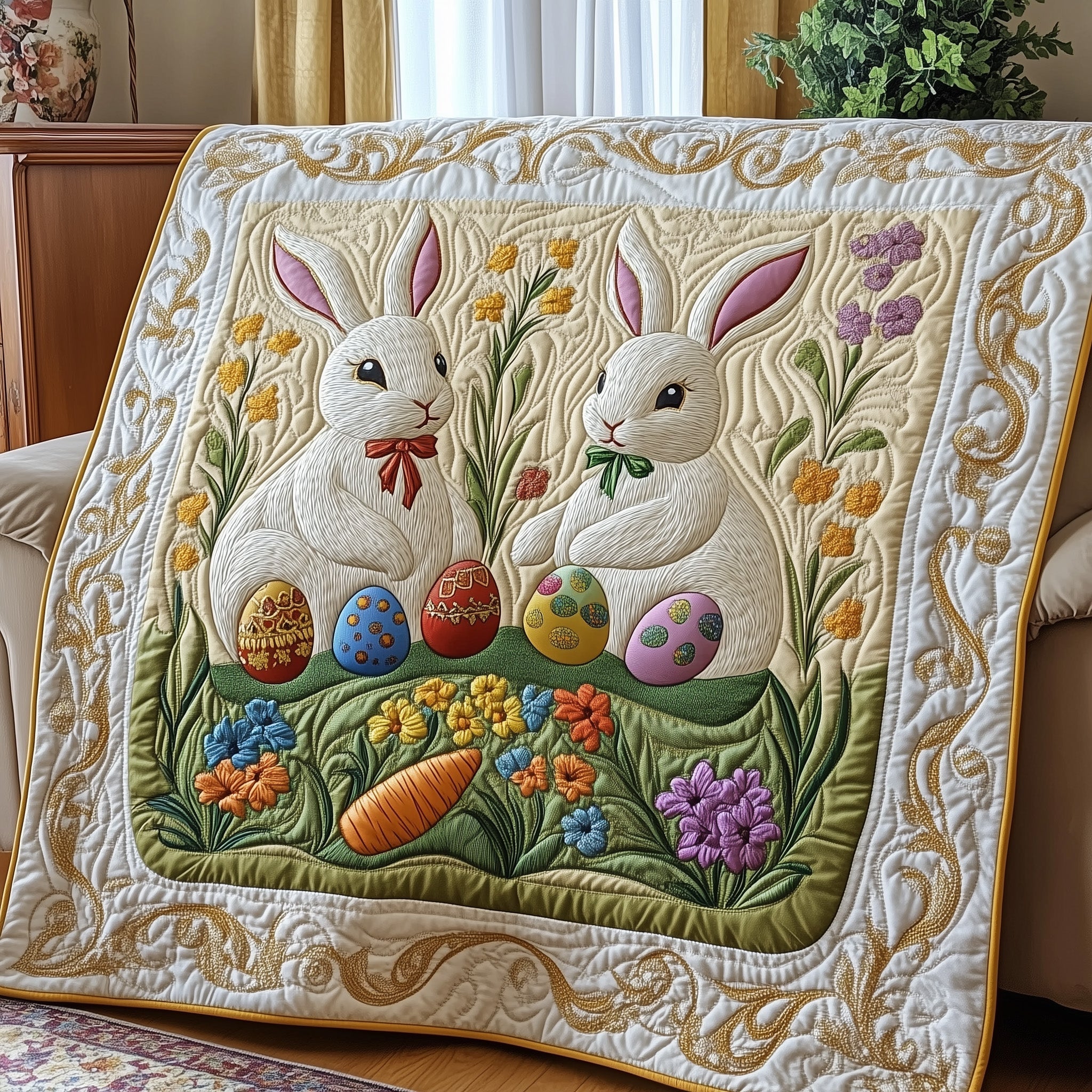 Hoppy Easter Quilted Blanket Cute Cozy BlanketBunny Cute Easter Gifts For Her