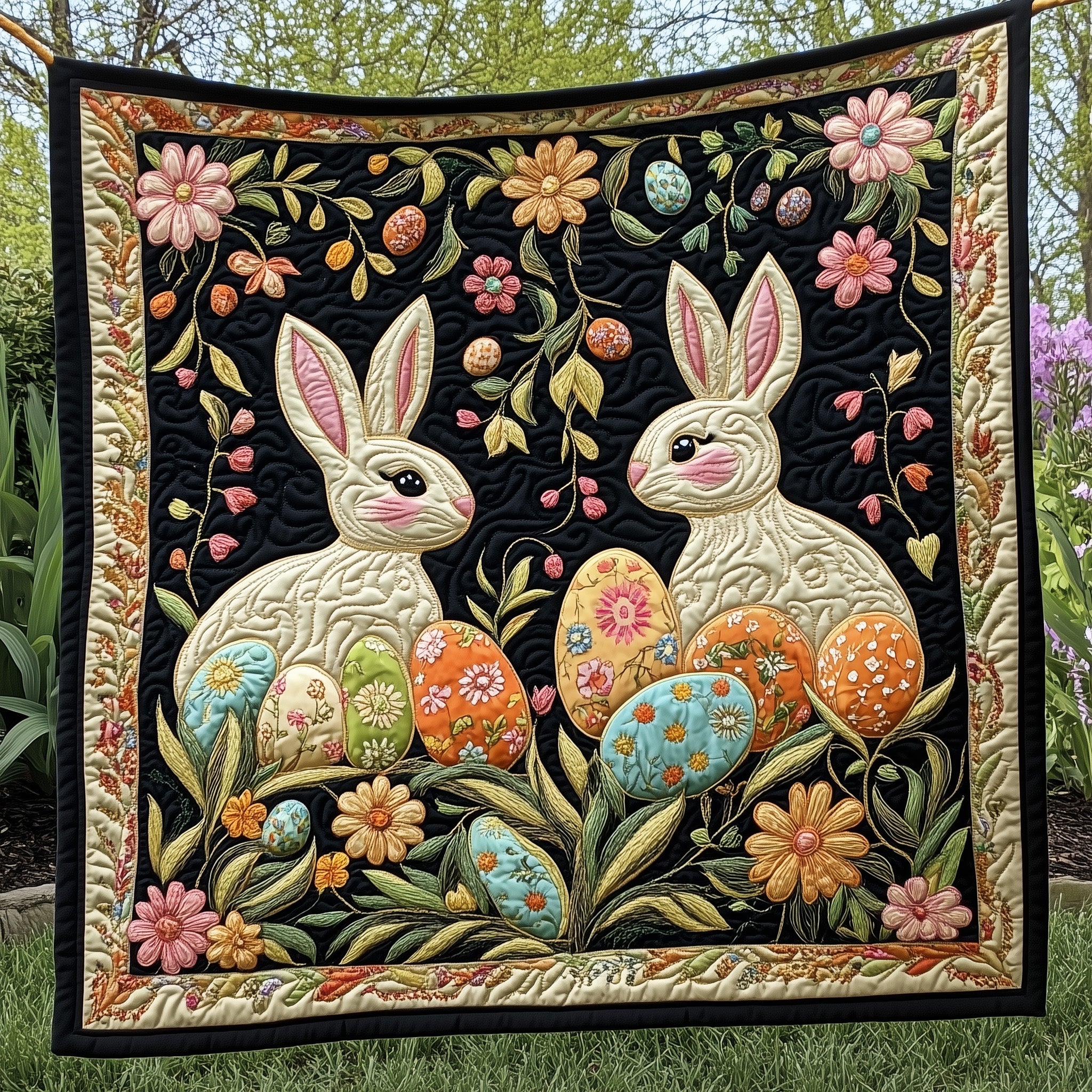 Hoppy Easter Quilted Blanket Cute Cozy BlanketBunny Easter Gifts For Him