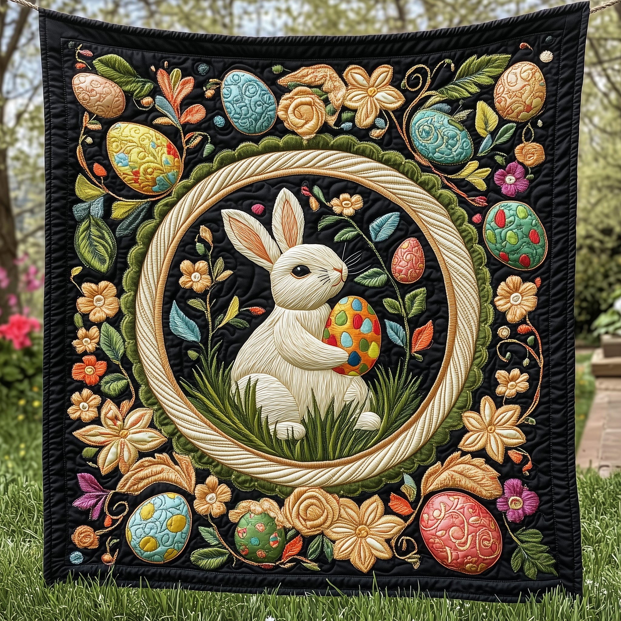 Hoppy Easter Quilted Blanket Cute Cozy BlanketBunny Easter Gifts To Send