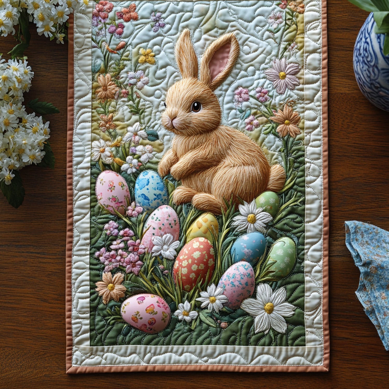 Hoppy Easter Quilted Table Runner Easter Dining Table Decor Best Friend Gifts