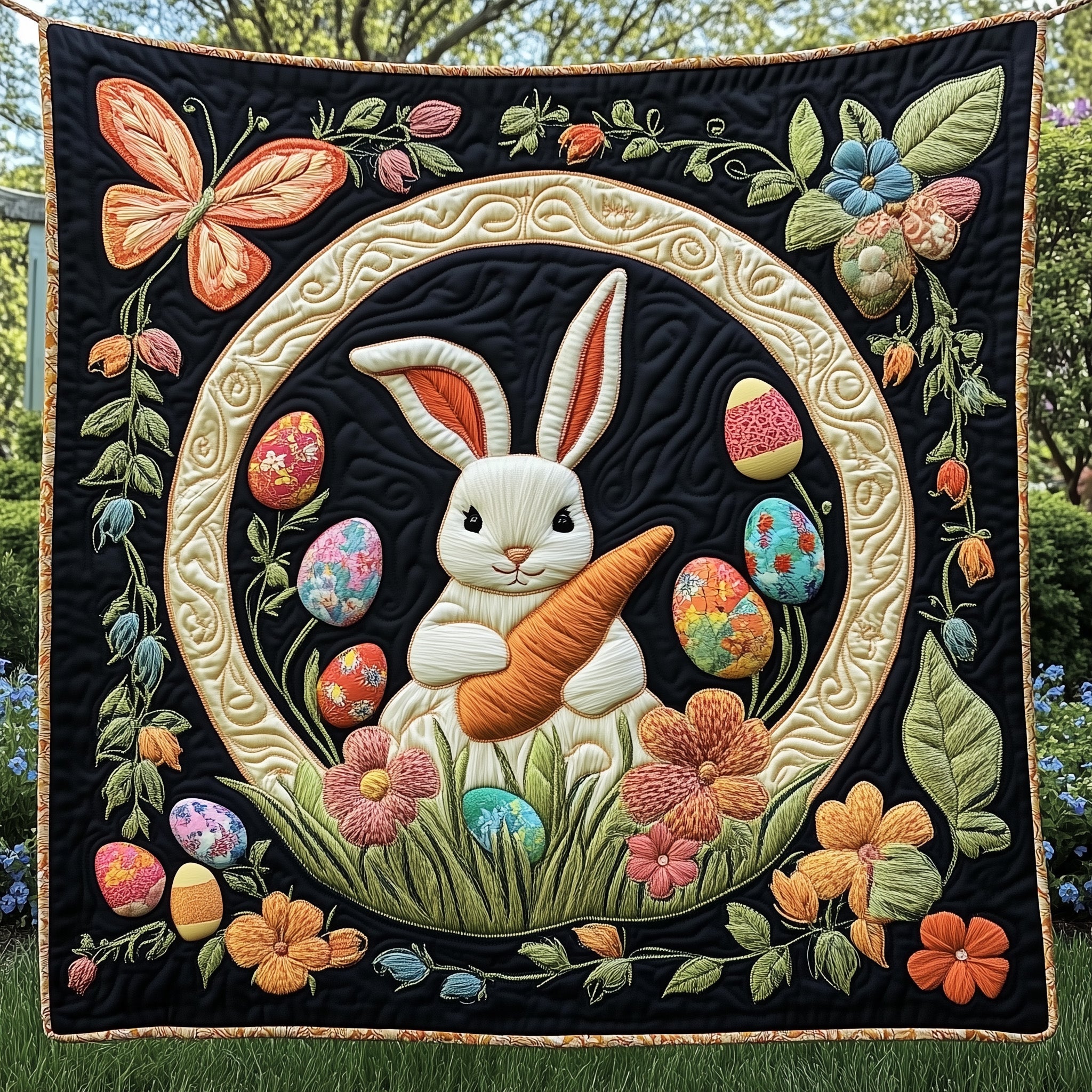 Hoppy Haven Quilted Blanket Cute Cozy BlanketCute Easter Gifts Holiday