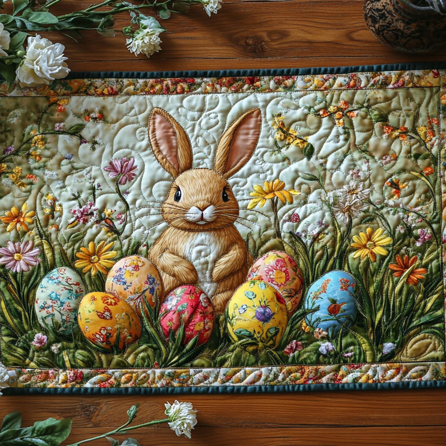 Hoppy Patchwork Quilted Table Runner Easter Bunny Table Runner Best Friend Birthday Gifts
