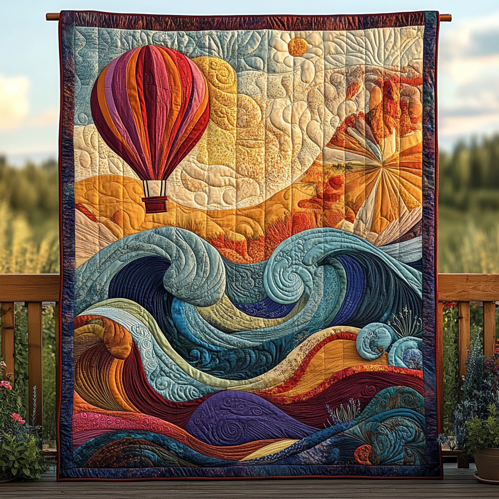 Horizon Embrace Quilted Blanket Bedroom Xmas Decor Sky Air Balloon Merchandise 
