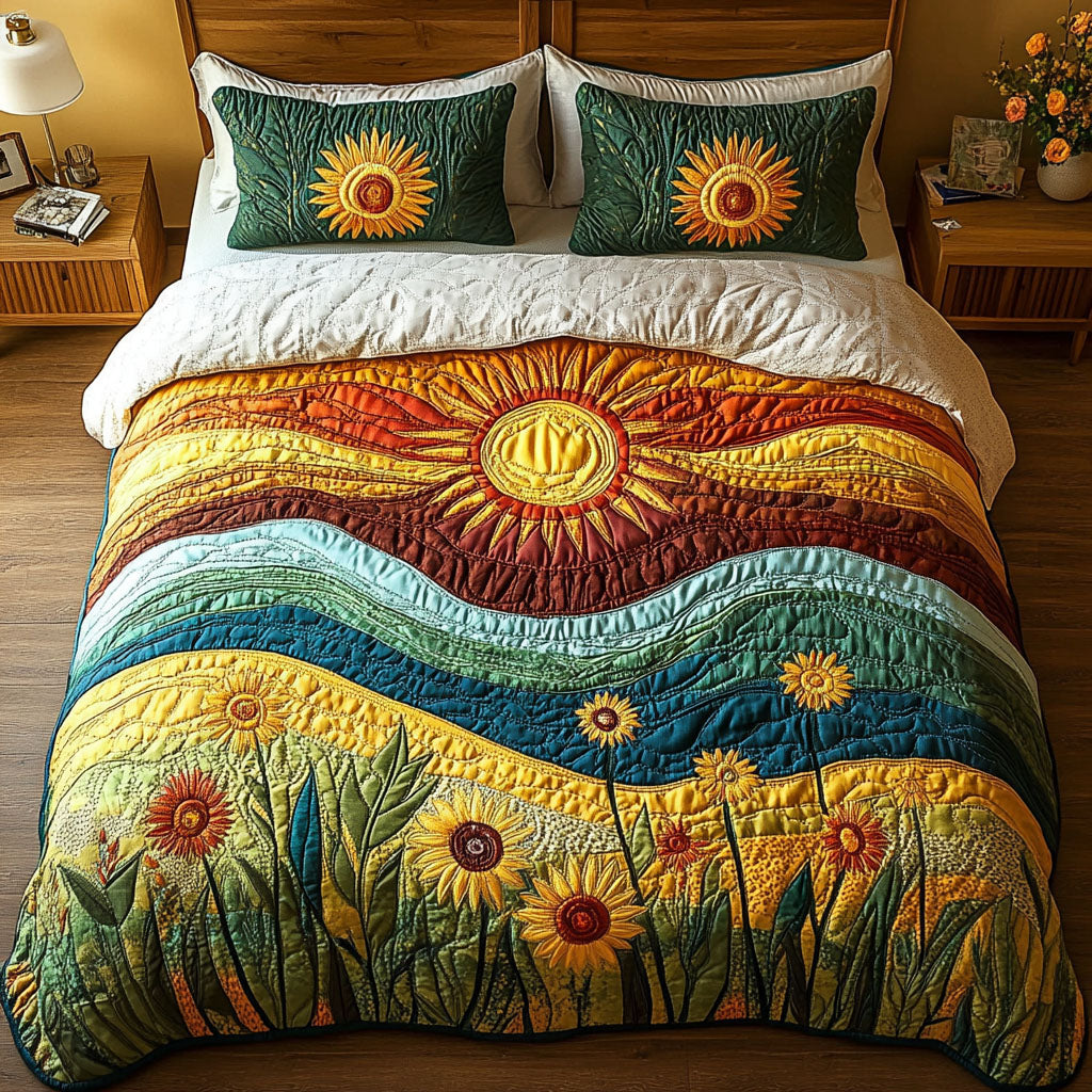 Horizon Glow Quilted Bedding Set Cozy Bedroom Decor Sunflower Items For Gifts