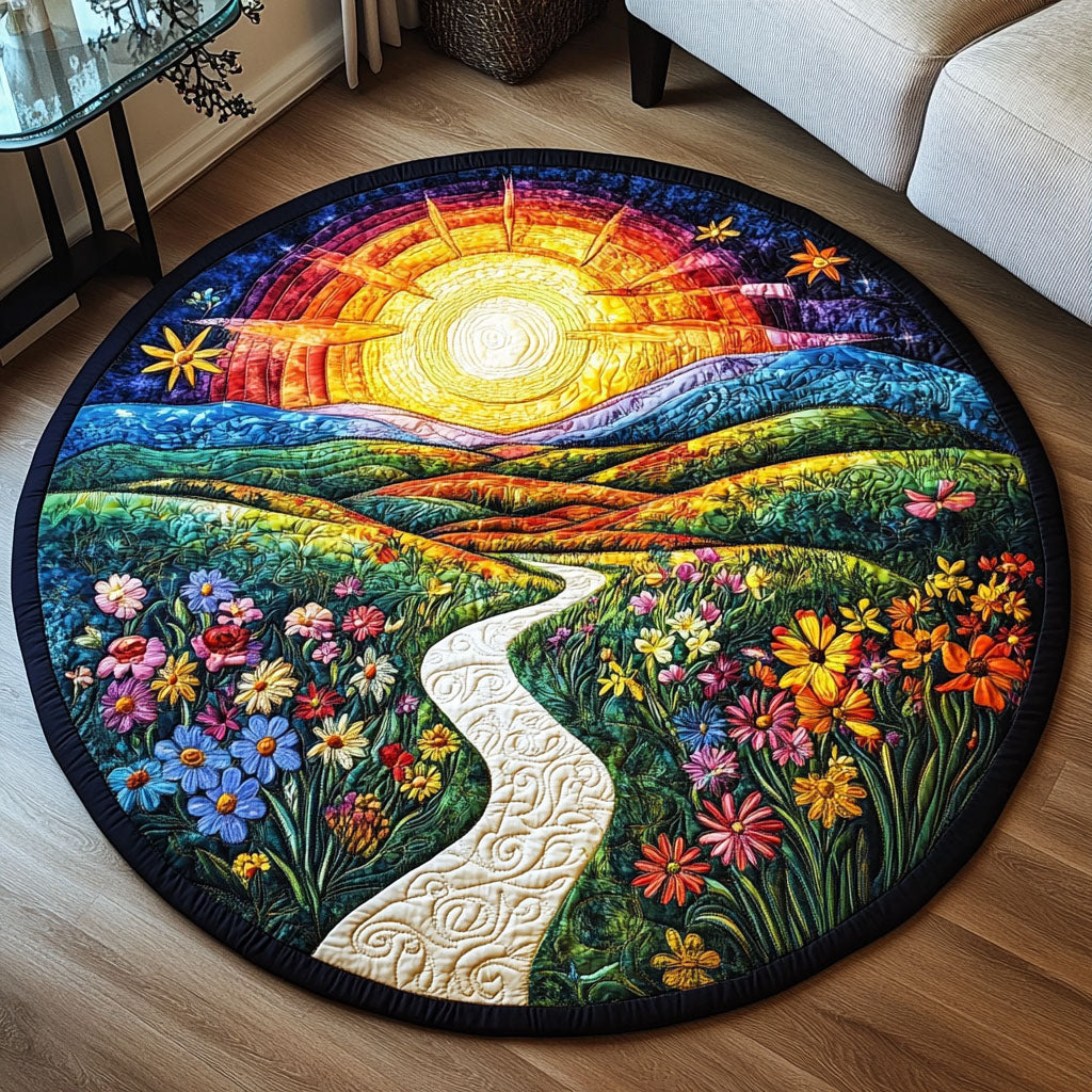 Horizon Glow Quilted Round Mat Foyer Christmas Decor Gifts For Sunflower Lovers