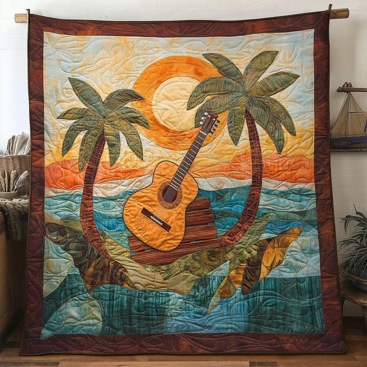 Horizon Guitar Song Quilt Premium Quilt Blanket Gift for Family Gatherings
