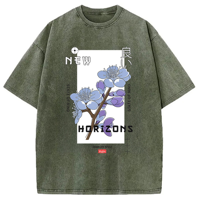 Horizons Japanese Washed T-Shirt Retro Humor Outfit Idea Gifts For Her