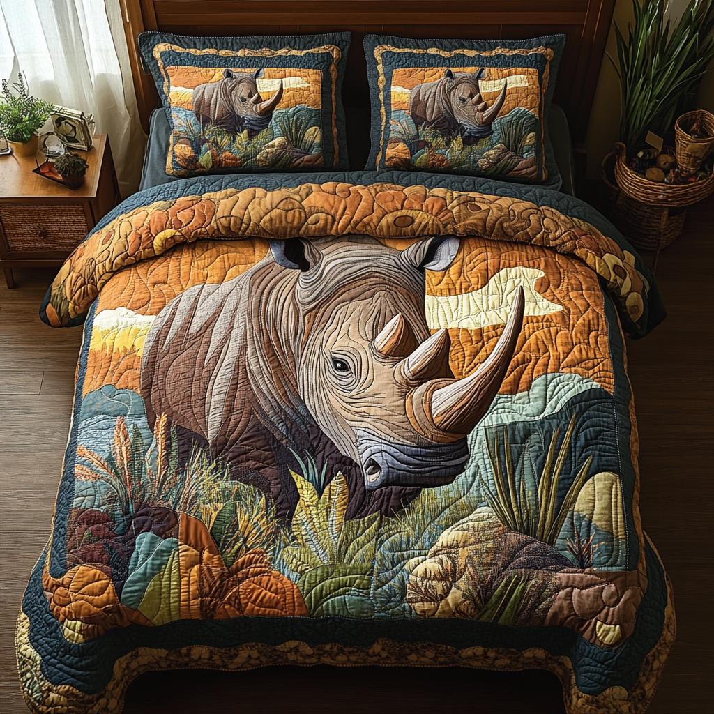 Horned Titan Quilted Bedding Set Bed Decor Rhinoceros Gifts