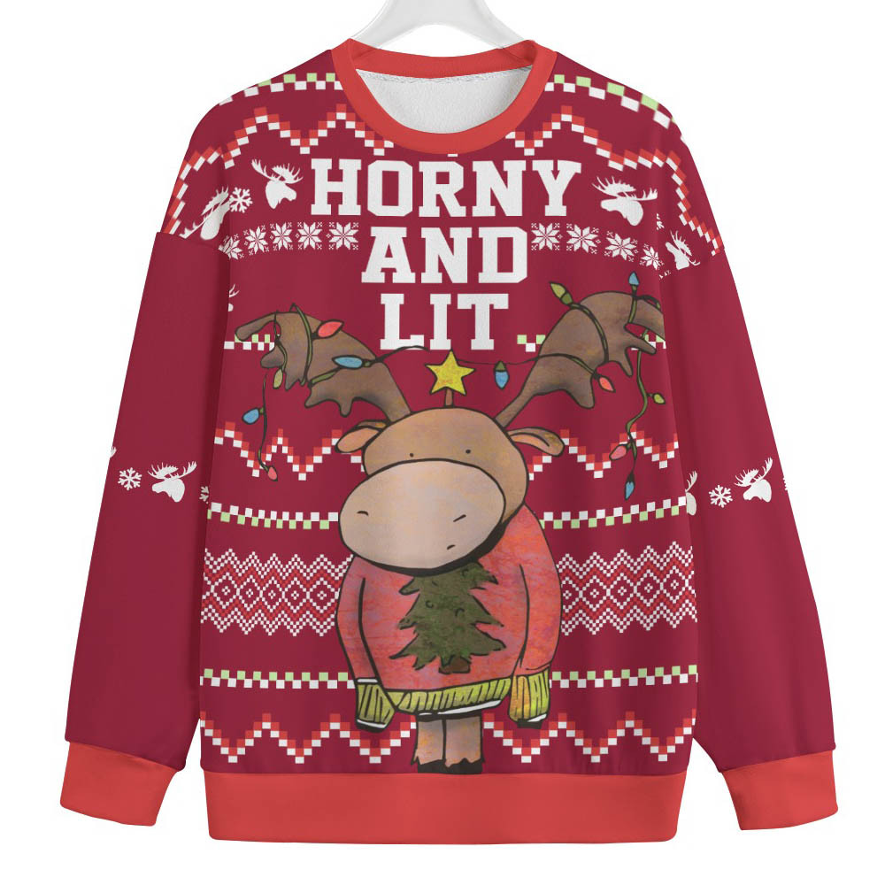 Horny Moose Womens Plus Ugly Christmas Sweater Cute Christmas Sweatshirt for Holiday Spirit
