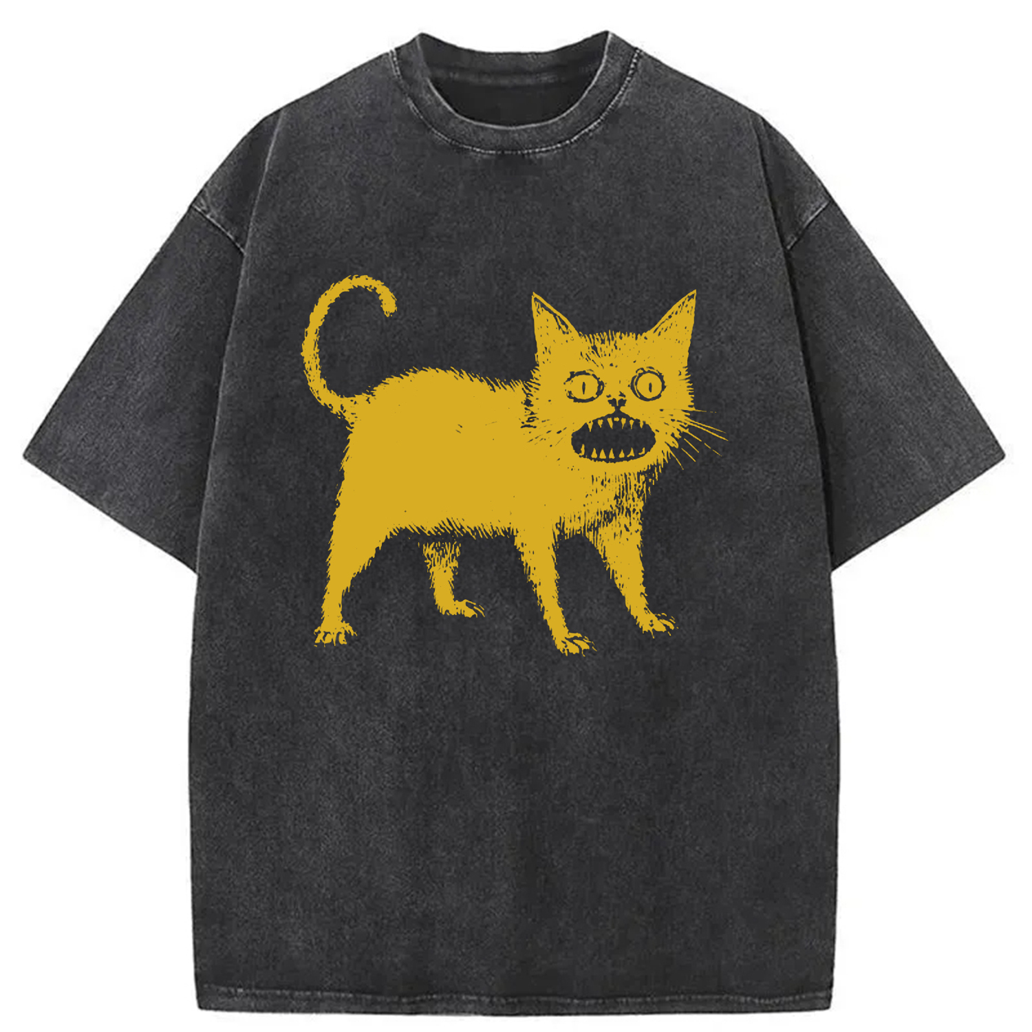 Horrible Japanese Cat Washed T-Shirt Minimal Retro Graphic Clothing Gifts For Her