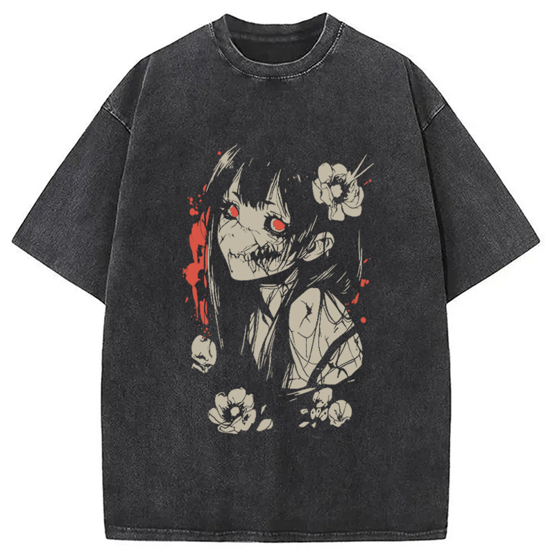 Horror Anime Manga Washed T-Shirt Cool Graphic Tee For Men Women Gifts For Sister Horror Anime Manga Washed T-Shirt Cool Graphic Tee For Men Women Gifts For Sister