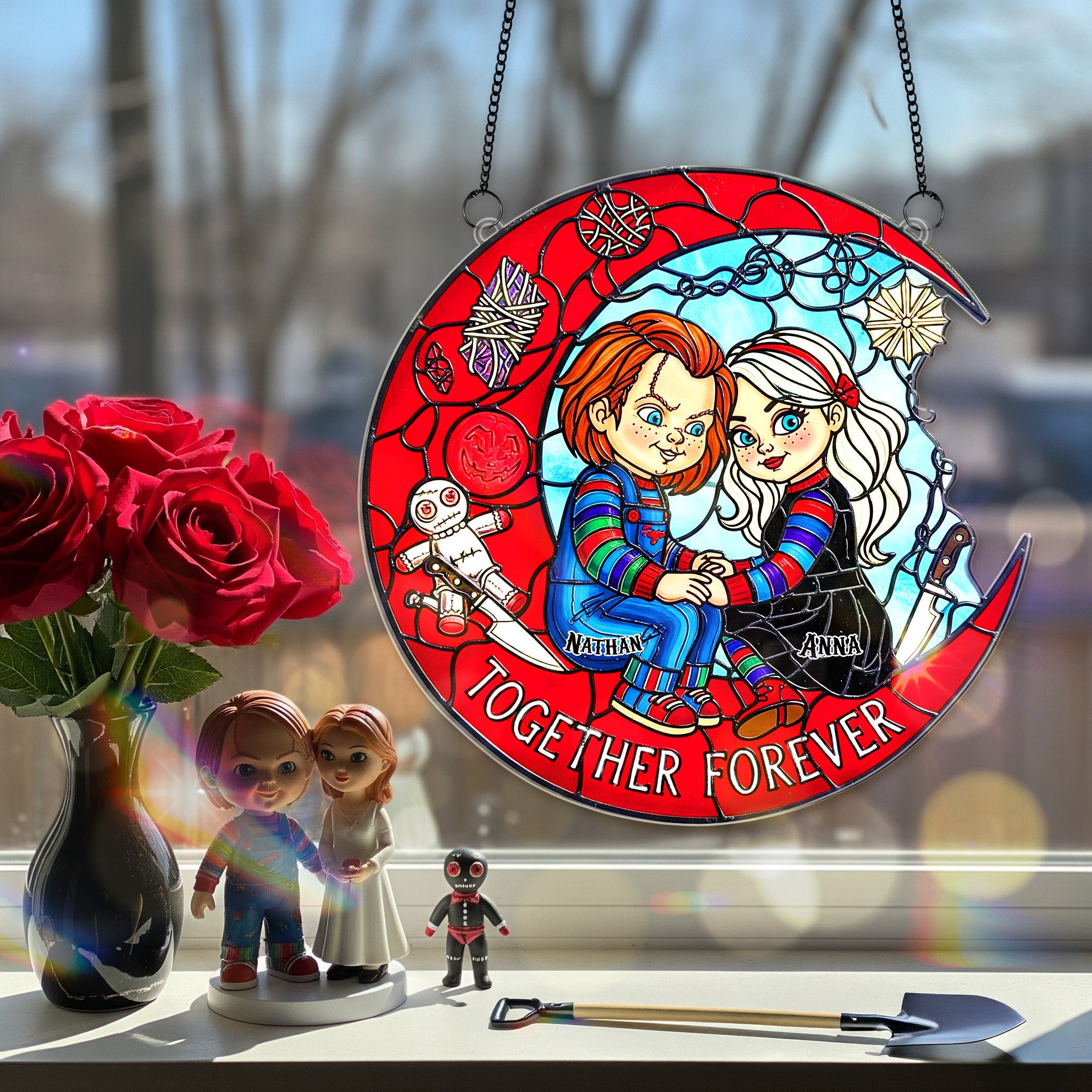 Horror Couple Suncatcher Ornament - Personalized Gifts For Couple - Xmas Ornament Gift