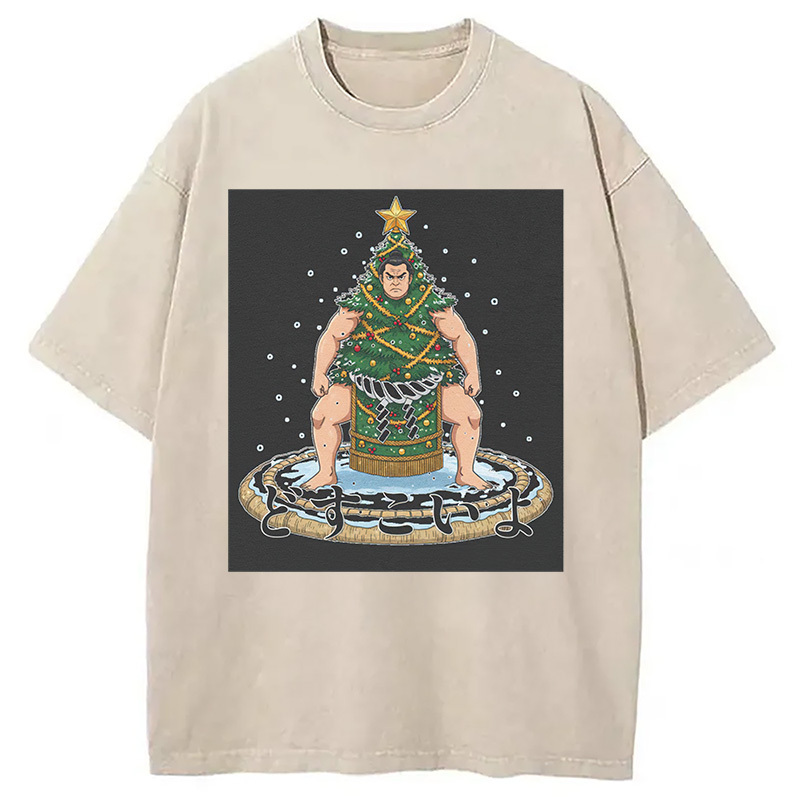 Horror Japanese Christmas Washed T-Shirt Minimal Retro Graphic Clothing Gifts For BFF Horror Japanese Christmas Washed T-Shirt Minimal Retro Graphic Clothing Gifts For BFF