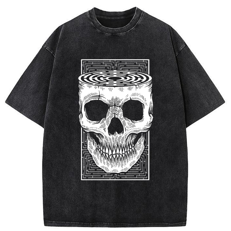 Horror Skull Washed T-Shirt Casual Oversized Outfit Style Gifts For Best Friend