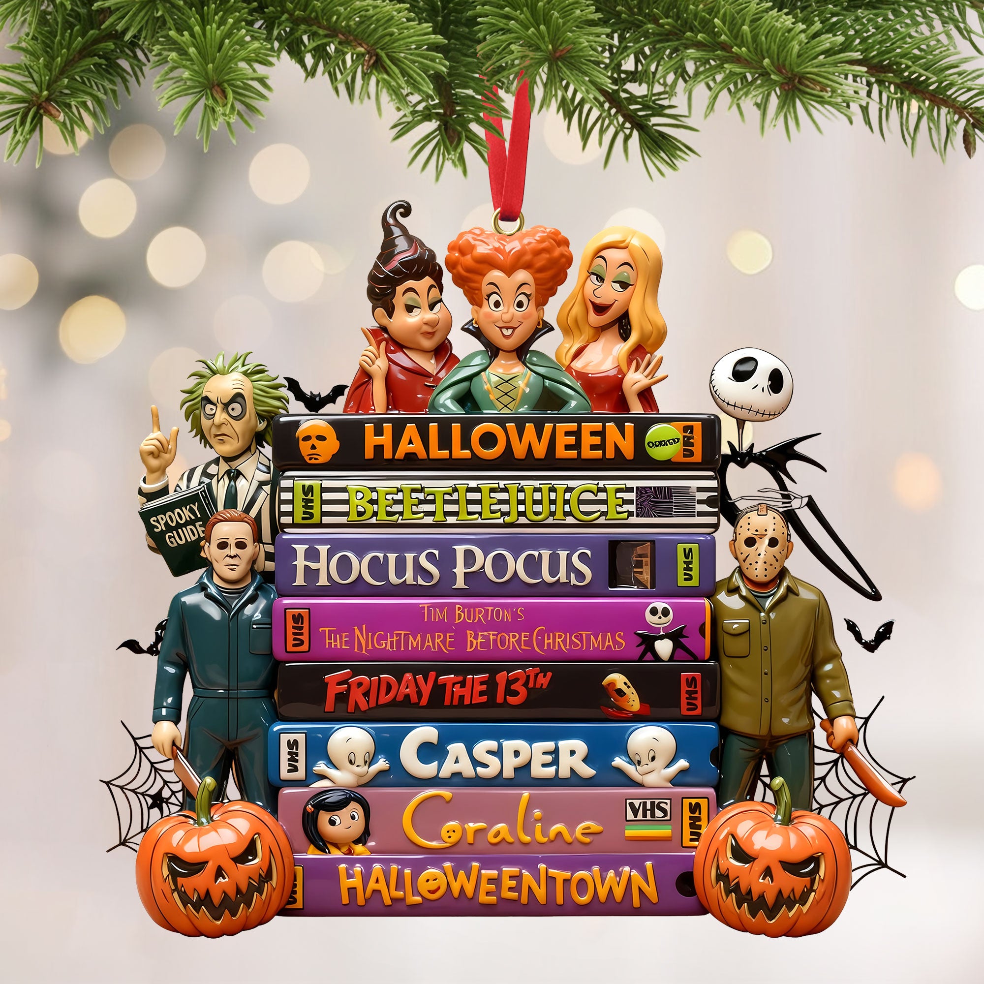 Horror Tape Stack Ornament, Personalized Christmas - Holiday Season Gift Idea