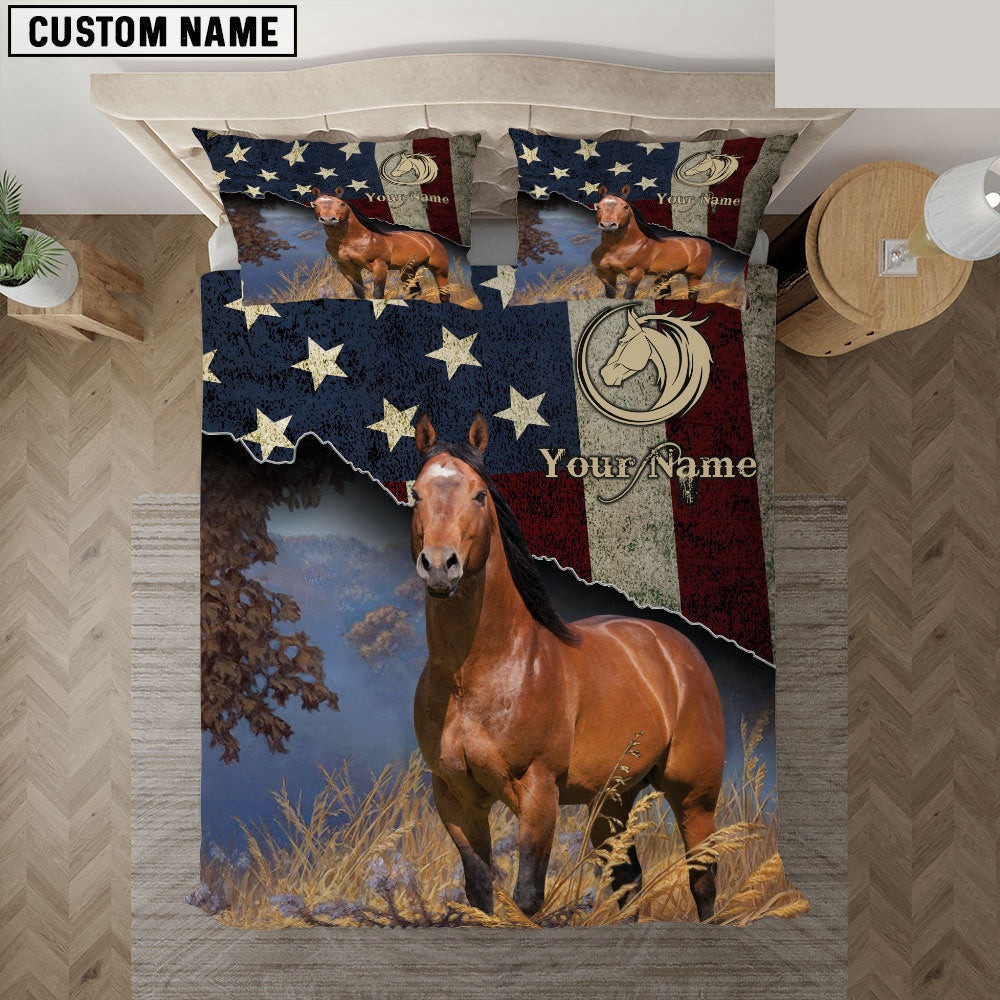 Horse America Customized Name Bedding Set Anniversary Gifts For Couples