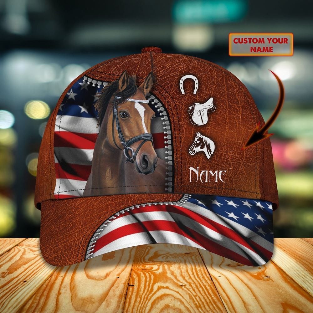 Horse And American Flag Customized Name Cap Farm Cap Farmer Baseball Cap Gift For Farmer