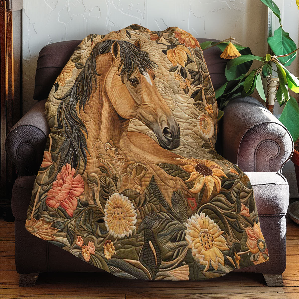 Horse and Blossom Quilt Blanket Christmas Blanket Best Gifts For Horse Lovers
