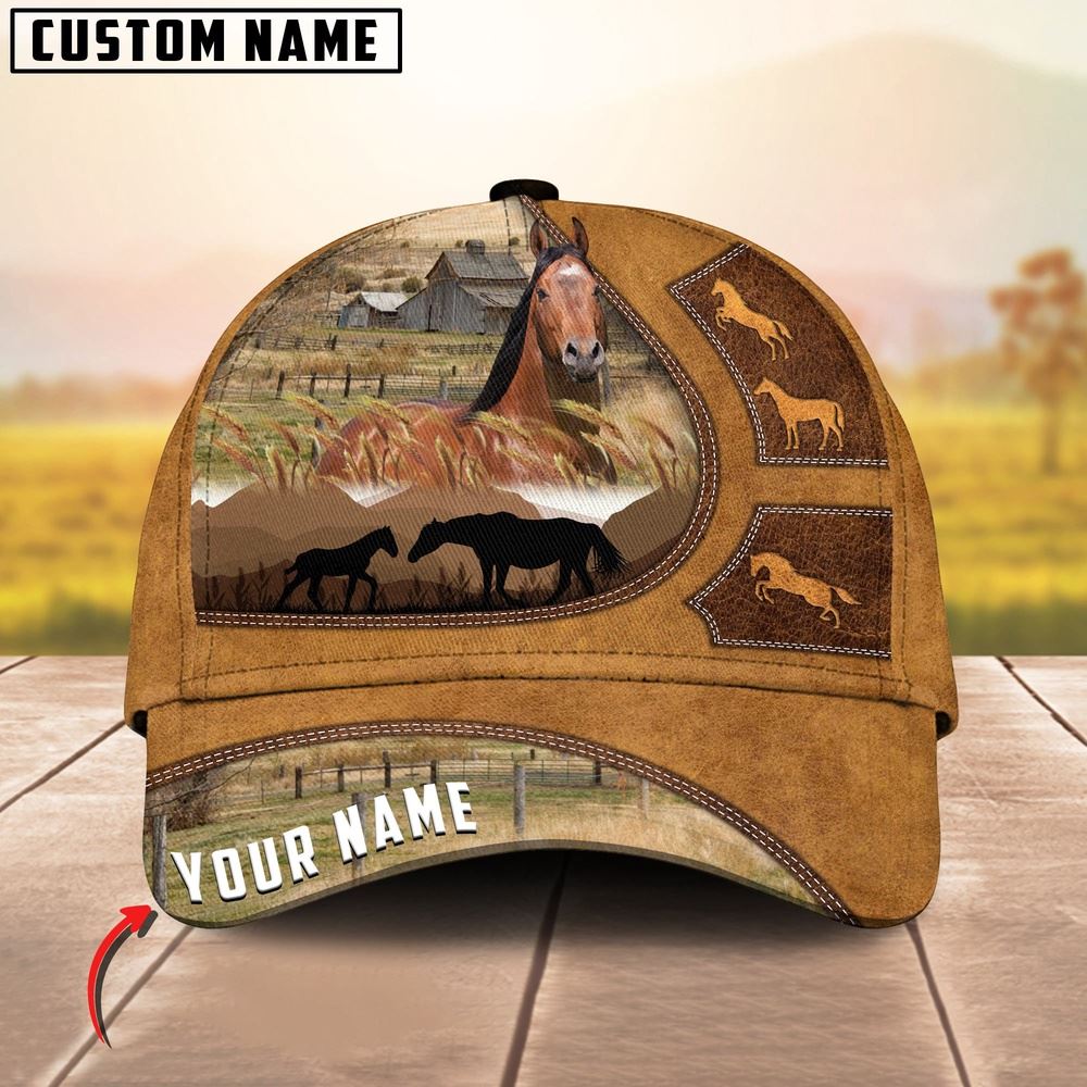Horse Art On Farm Yellow Leather Pattern Customized 3D Cap Farm Cap Farmer Baseball Cap Gift For Farmer
