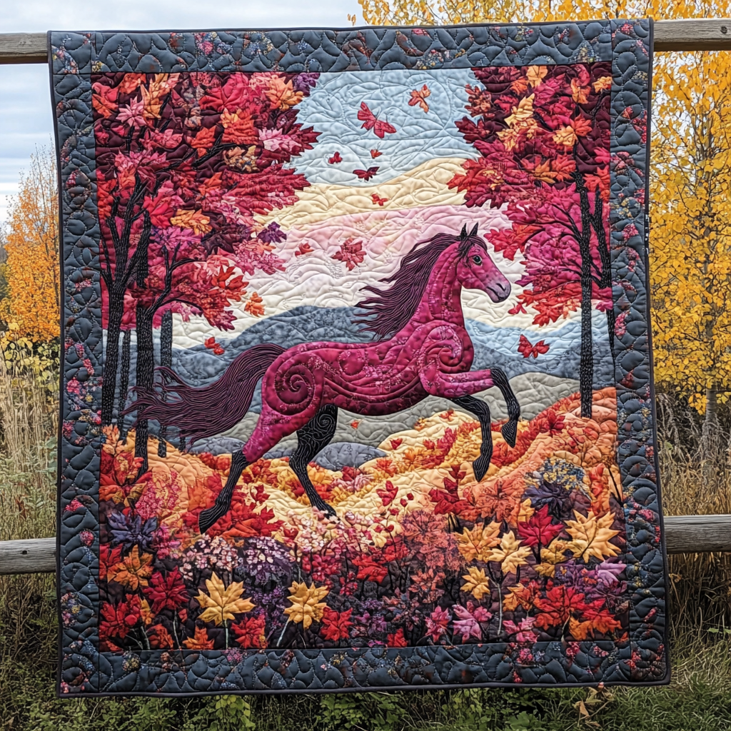Horse Autumn Gallop Quilted Blanket Equestrian Birthday Gifts