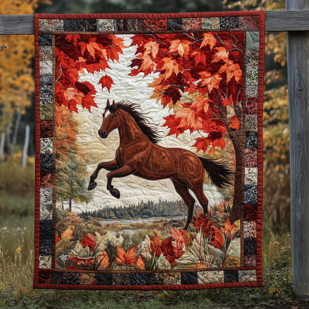 Horse Autumn Gallop Quilted Blanket Great Gifts For Horse Lovers
