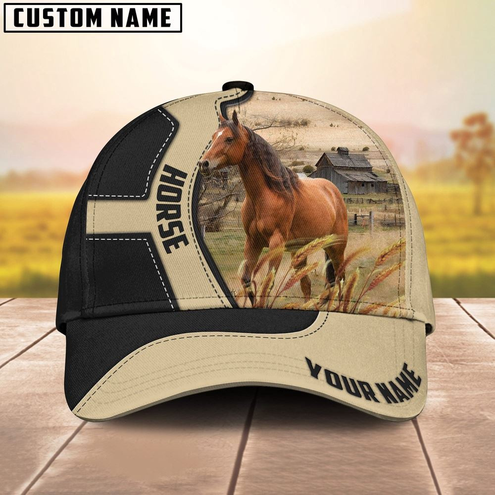 Horse Black Khaki Pattern Customized Name Cap Farm Cap Farmer Baseball Cap Gift For Farmer