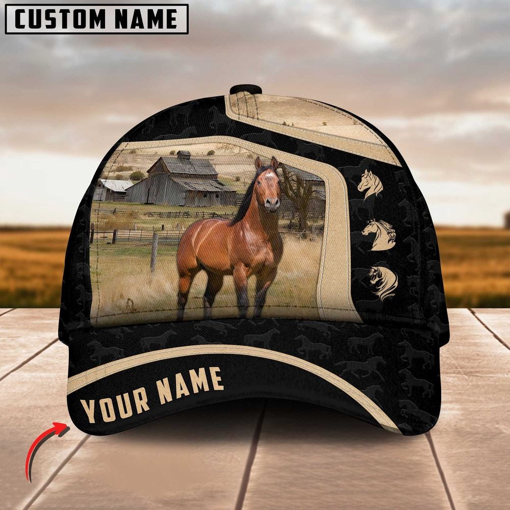 Horse Black Yellow Pattern Customized Name Cap Farm Cap Farmer Baseball Cap Gift For Farmer