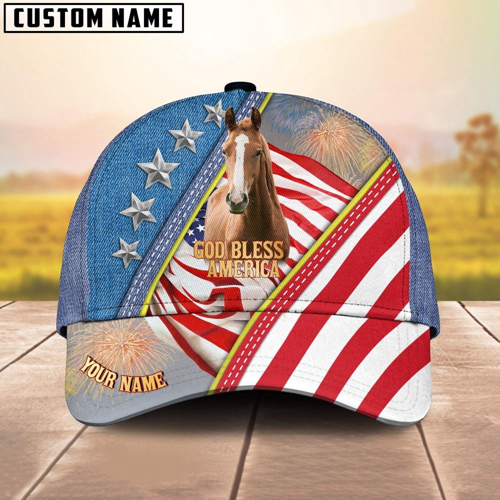 Horse Blue Denim Pattern Customized Name Cap Farm Cap Farmer Baseball Cap Gift For Farmer