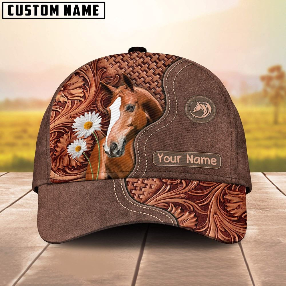 Horse Brown Vintage Pattern Customized Name 3D Cap Farm Cap Farmer Baseball Cap Gift For Farmer